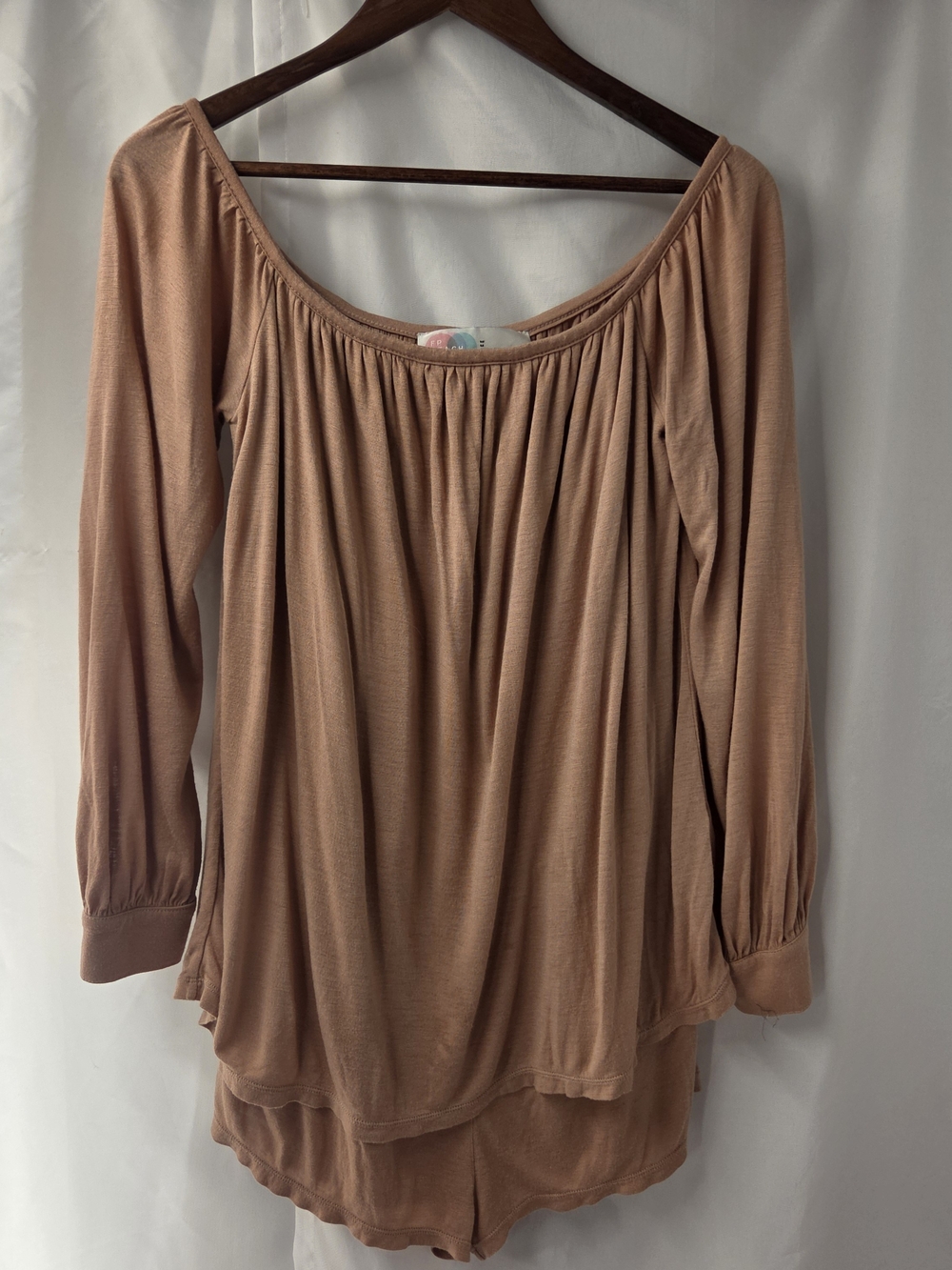Free People Beach Sunbeam Mini Dress Romper Tan Medium Oversized Beach Resort